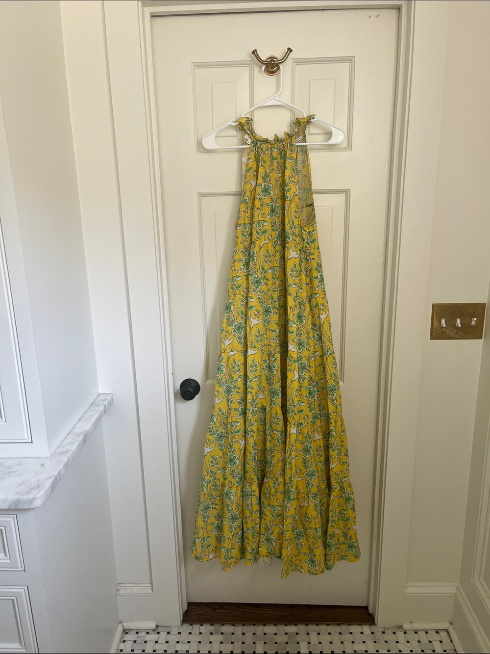 RHODE Yellow Floral Maxi Dress with Green Print